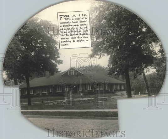 1928 Press Photo Fond du Lac's Community House in Hamilton Park, Wisconsin-Historic Images