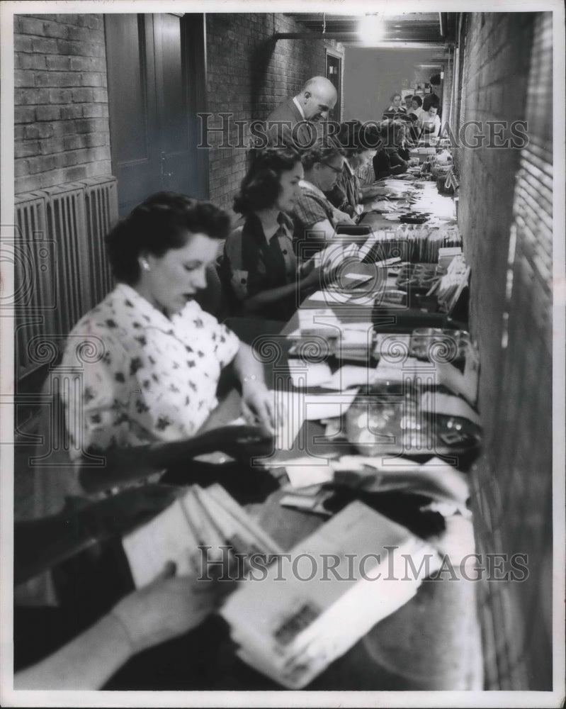 1956 Press Photo Fond du Lac post office workers handling stamp orders - Historic Images