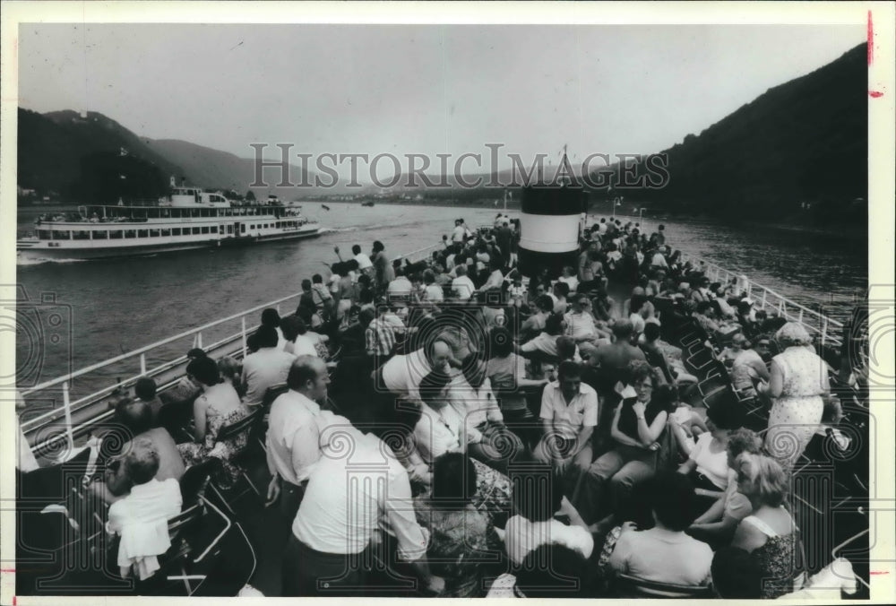1979 Press Photo Passengers on a Boat on a River in Germany - mjx37848-Historic Images