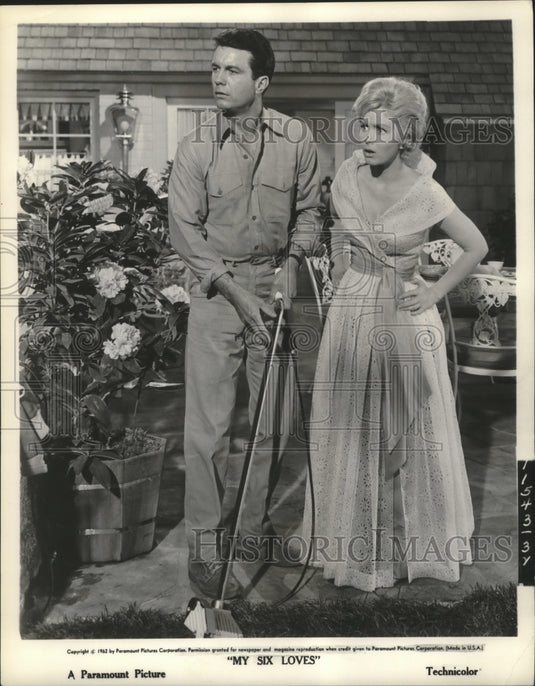 1963 Press Photo Actors Cliff Robertson, Debbie Reynolds in "My Six Loves" - Historic Images