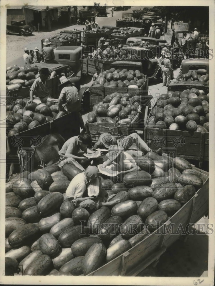 1938 Press Photo A Massive Caravan of Watermelon-Laden Trucks - mjx39421-Historic Images