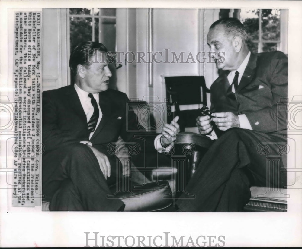 1964 Press Photo Governor Nelson Rockefeller &amp; President Johnson in White House-Historic Images