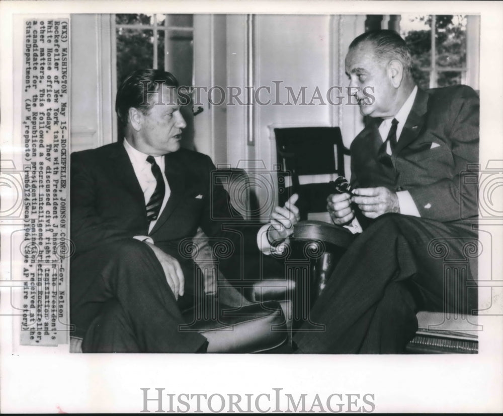 1964 Press Photo Governor Nelson Rockefeller & President Johnson in Wh ...
