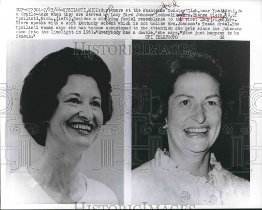 1966 Dianna Viers and Mrs. Lyndon B. Johnson in side by side photos-Historic Images