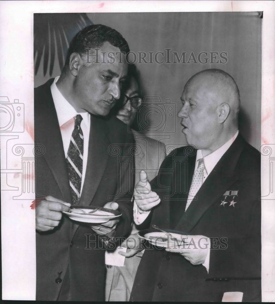 1958 Press Photo Gamal Abdel Nasser with Nikita Khrushchev in Moscow - mjx41473-Historic Images