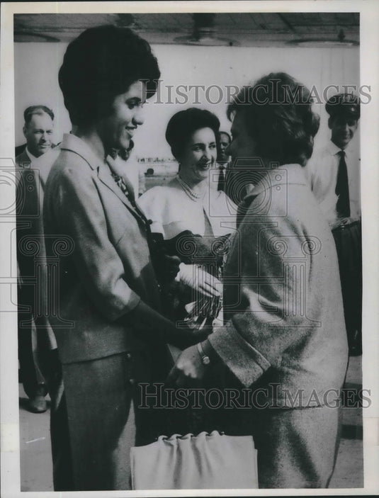 1963 Hoda Nasser with Rada Khrushchev and others at Cairo airport-Historic Images