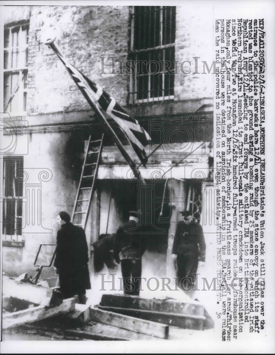 1956 Britain's Union Jack flies at Police barrack's in North Ireland-Historic Images