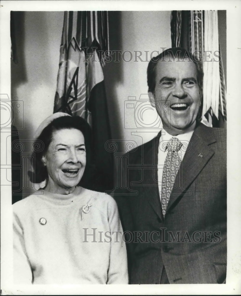 1974 Press Photo Claire Ruth standing with President Nixon. - mjx41839-Historic Images