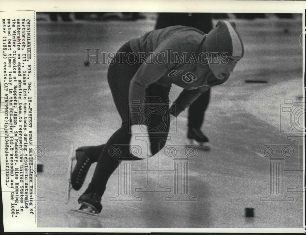 1971 Anne Henning during trials for speed skating  for Olympics.-Historic Images