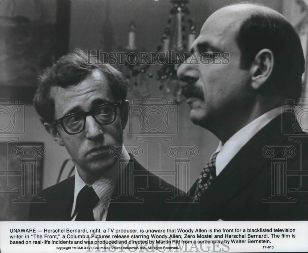1976 Actors Woody Allen and Herschel Bernardi on set of &quot;The Front&quot;-Historic Images