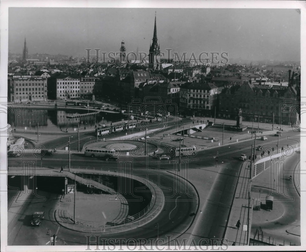 1954 Press Photo Aerial view of the old section in Stockholm, Sweden - mjx43314-Historic Images