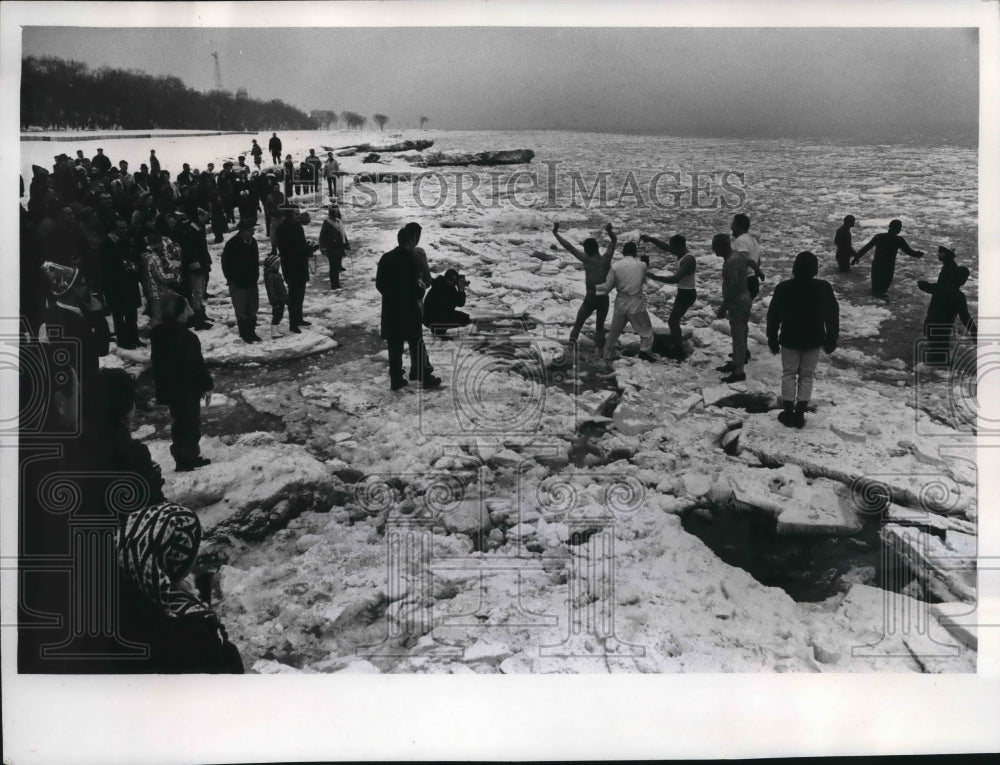 1967 Milwaukee Polar Bear club's New Year's swim in Lake Michigan.-Historic Images