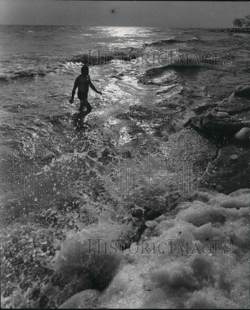 1978 Press Photo A member of the Milwaukee Polar Baer Club takes a dip in lake-Historic Images