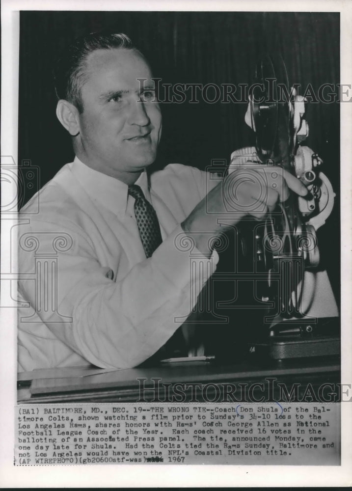 1967 Baltimore Colts head coach Don Shula watches game film of Rams - Historic Images