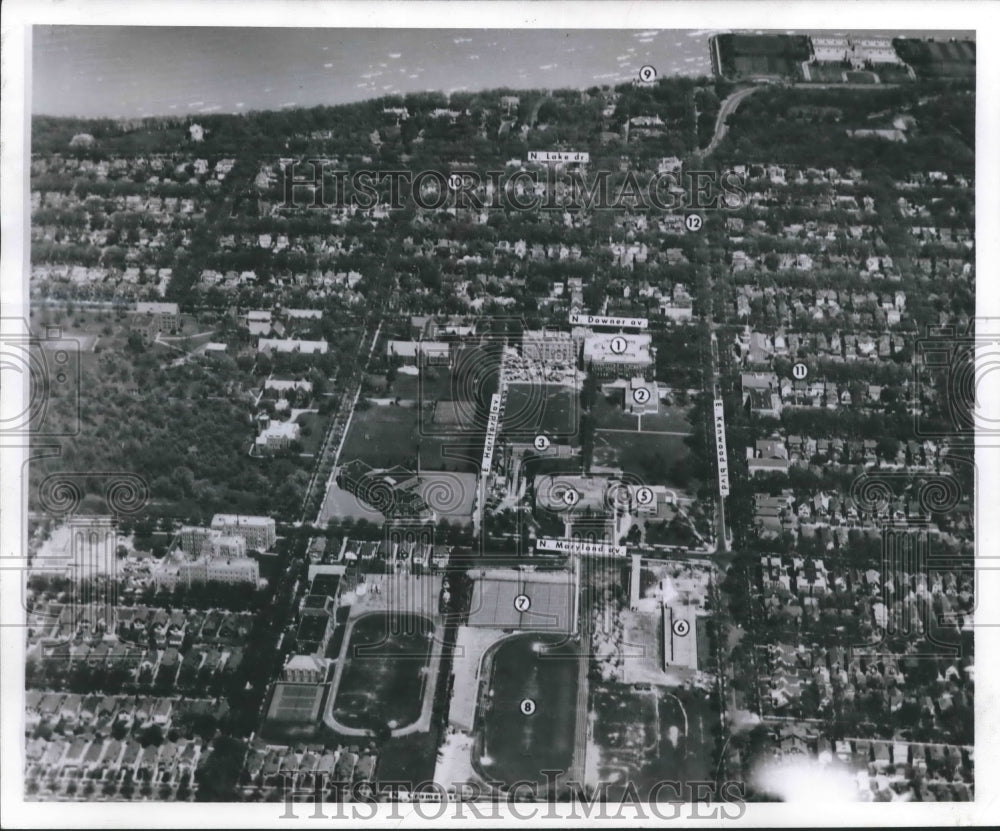 1956 Press Photo Aerial view of University of Wisconsin in Milwaukee. - Historic Images