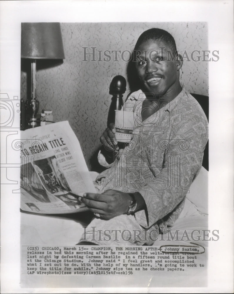 1956 Johnny Saxton Morning After Regaining the Welterweight Crown - Historic Images