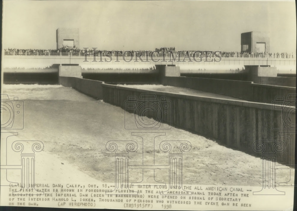 1938 Press Photo All American canal after headgates of Imperial Dam were opened. - Historic Images