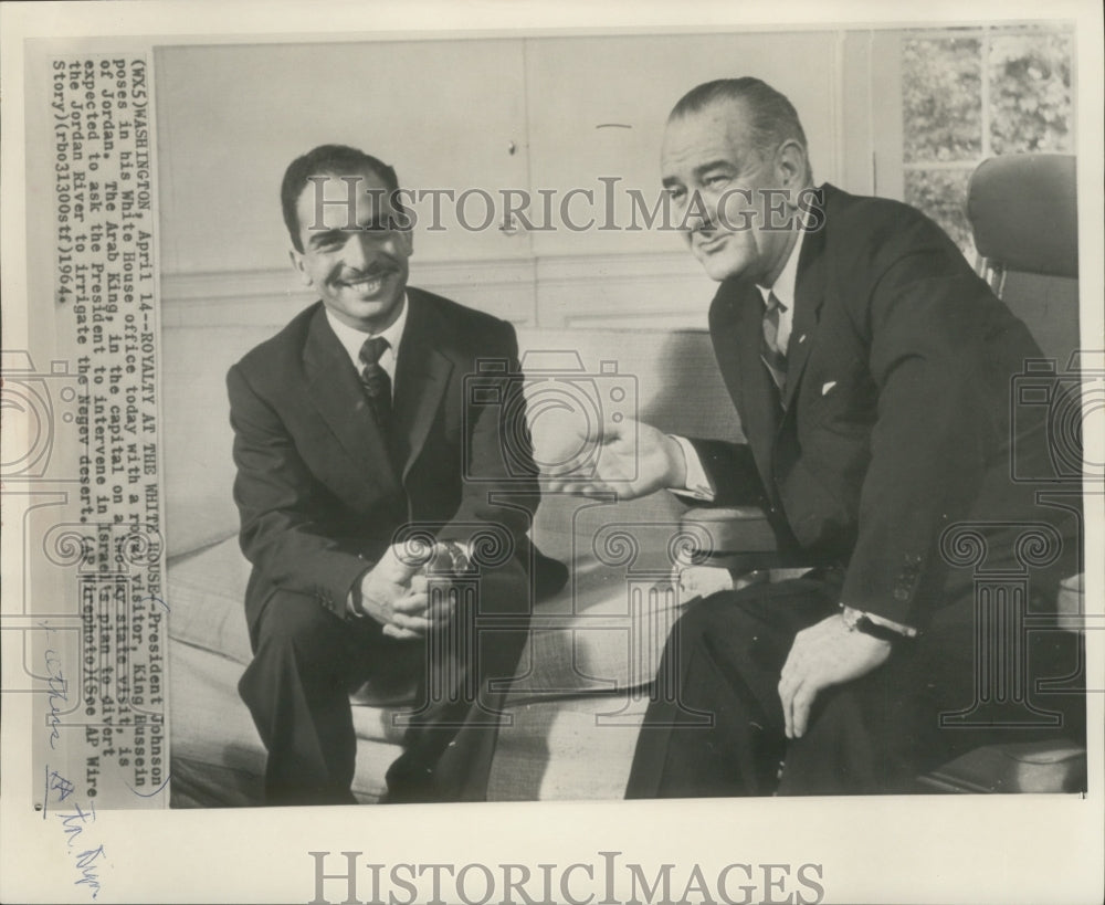 1964 Press Photo President Johnson and King Hussein of Jordan at the White House-Historic Images