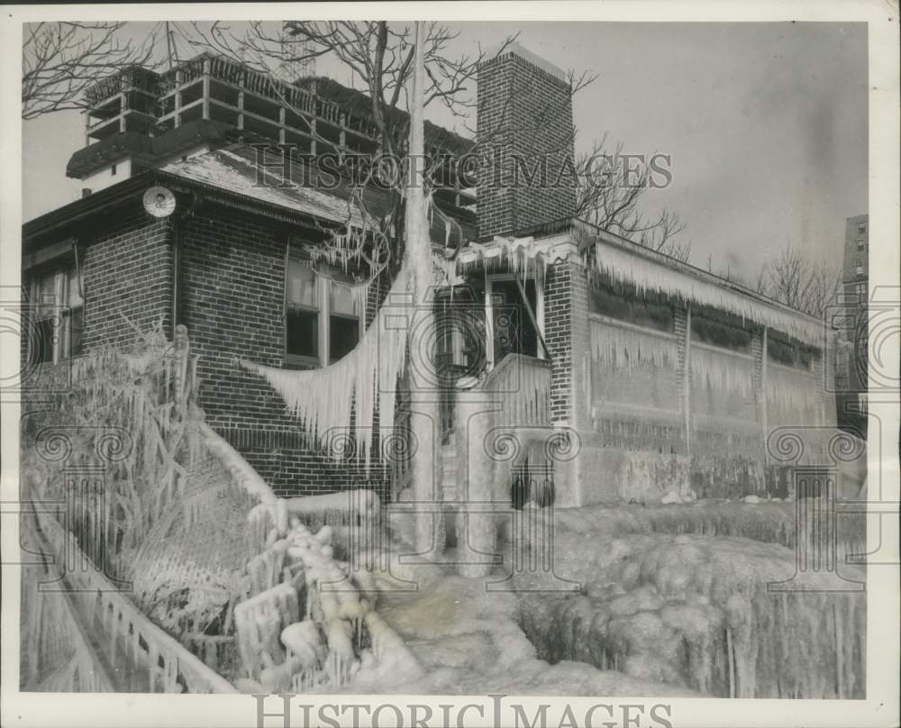 1952 Ice coating the home of Ruth Pelican on Chicago&#39;s north side - Historic Images