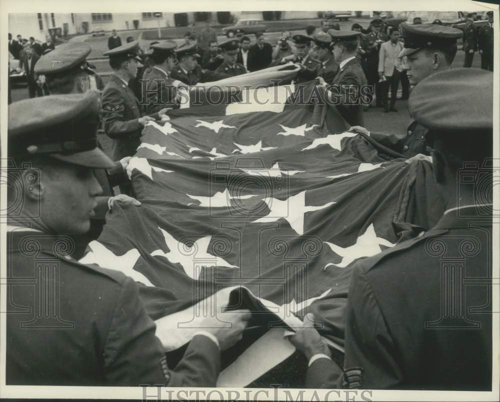 1967 American flag at Camp Des Loges, St. Germaine En Laye, France. - Historic Images