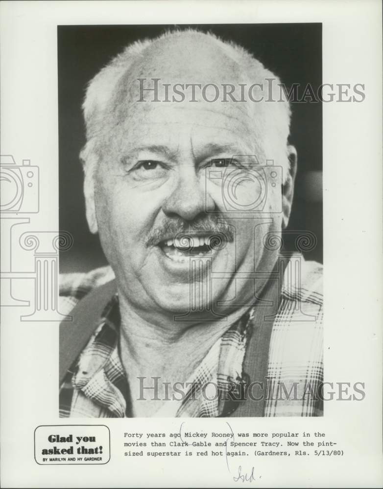 1980 Press Photo Actor Mickey Rooney - mjx50340- Historic Images