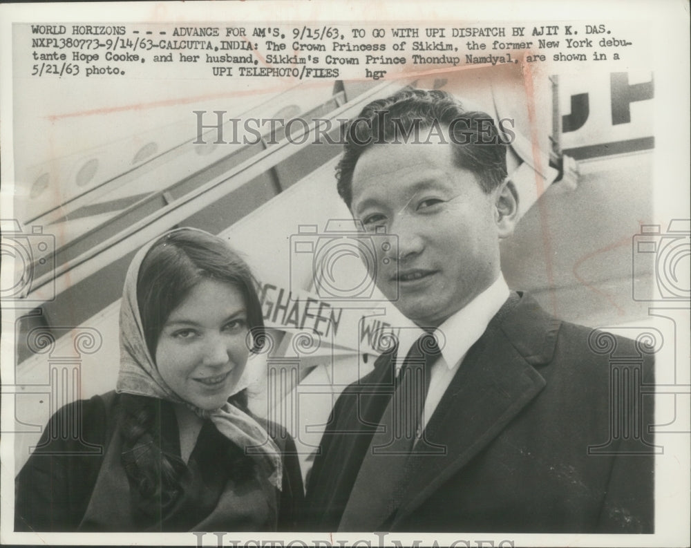 1963 Press Photo Hope Cooke and husband, Crown Princess and Prince of Sikkim. - Historic Images
