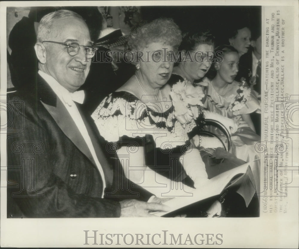 1949 Press Photo President and Mrs. Truman Watch Dancing at Inaugural ball - Historic Images