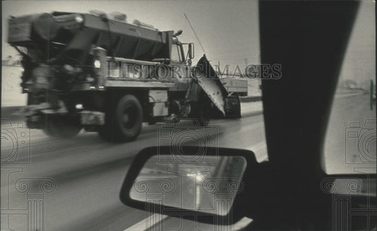 1985 Car Passes Salt Truck on Freeway, Milwaukee, Wisconsin - Historic Images