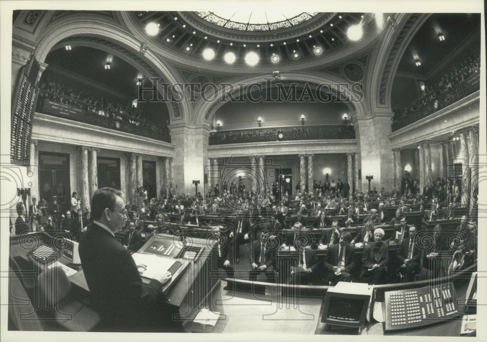 1991 WI Governor Tommy Thompson Gives State of the State Speech - Historic Images