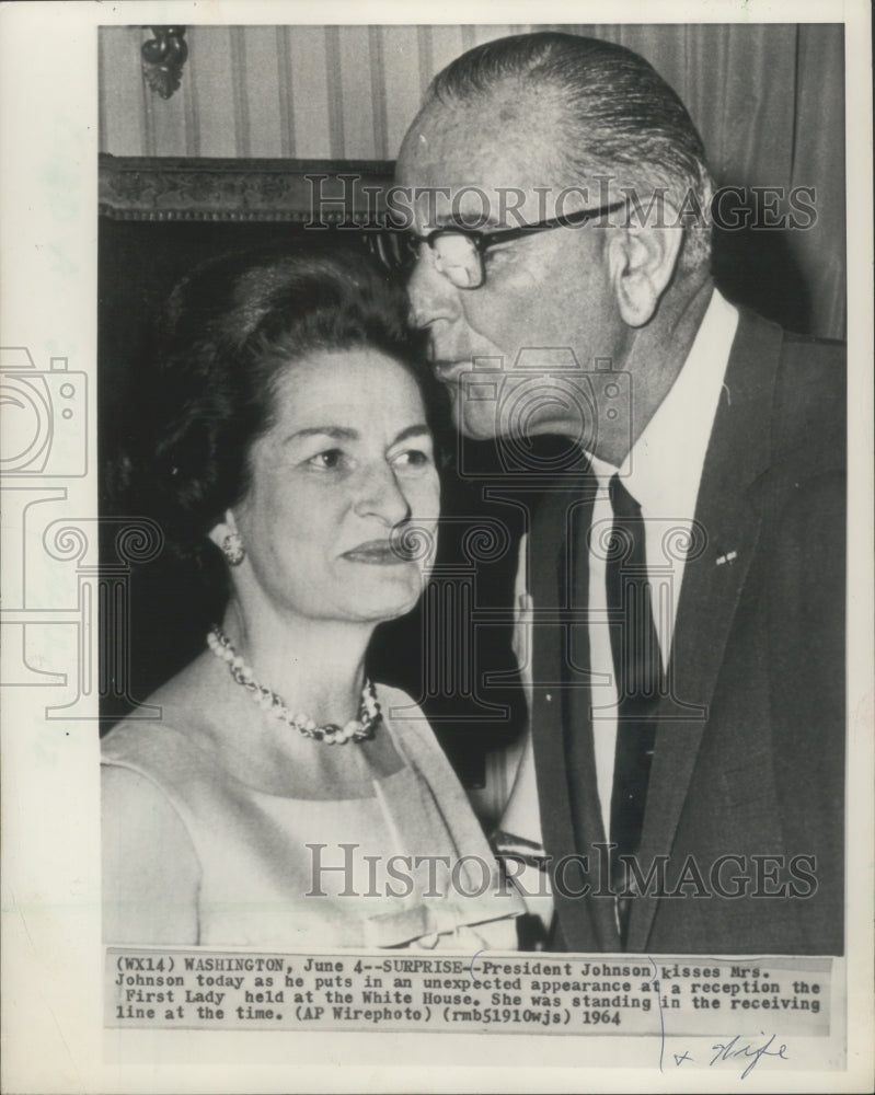 196 Press Photo President Johnson Greets Mrs. Johnson at Reception-Historic Images