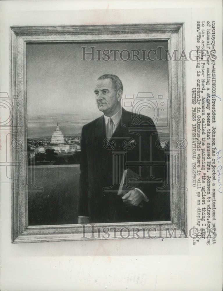 1967 Press Photo Rejected Portrait of President Lyndon Johnson - Historic Images