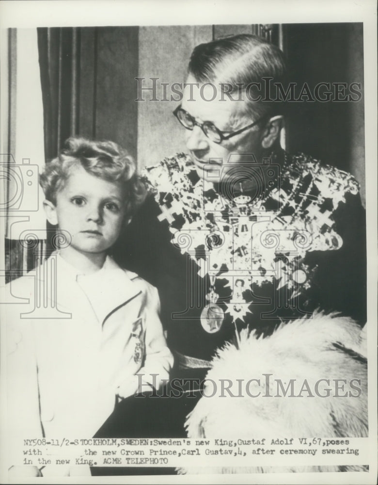 1950 Press Photo Sweden's new King Gustaf Adolf VI with Crown Prince Carl Gustav- Historic Images