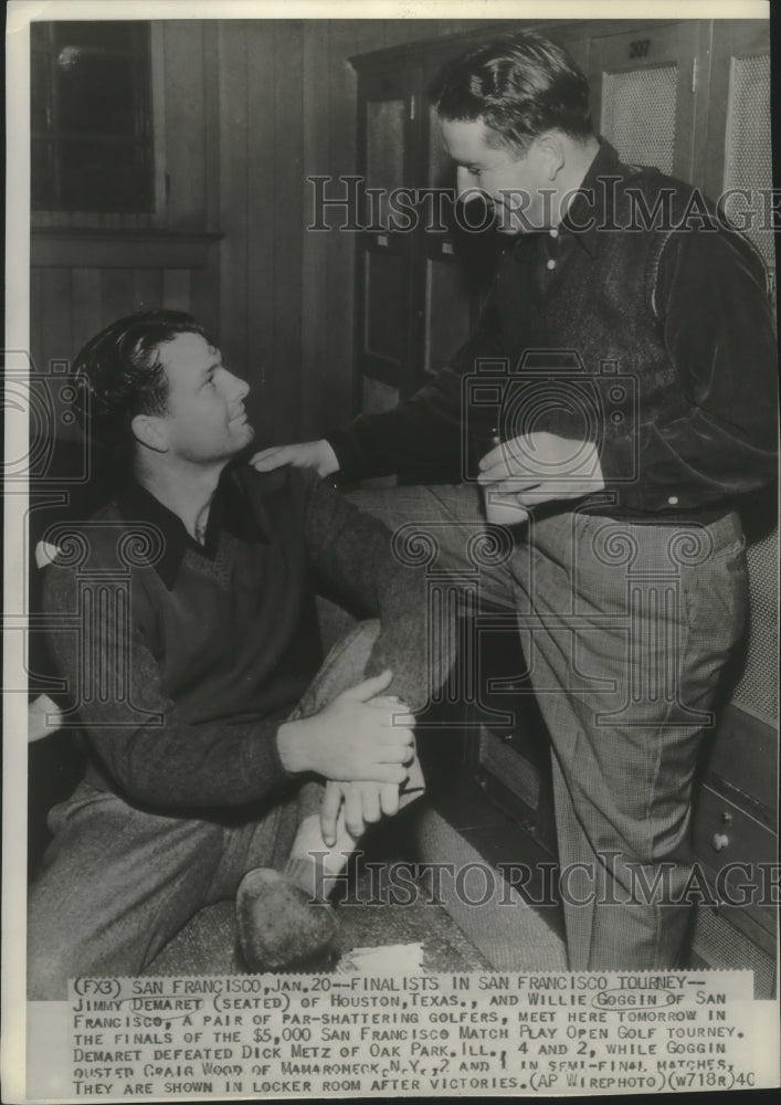 1940 Press Photo Golfers Jimmy Demaret &amp; Willie Goggin talking in San Francisco - Historic Images