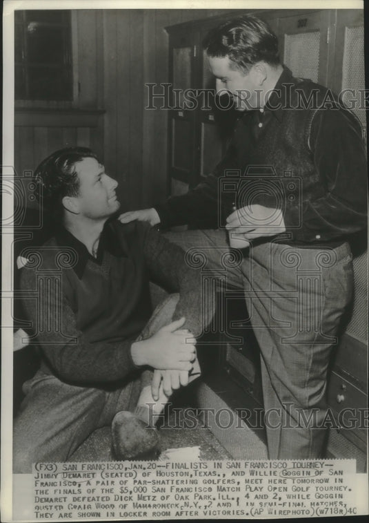 1940 Press Photo Golfers Jimmy Demaret & Willie Goggin talking in San Francisco - Historic Images