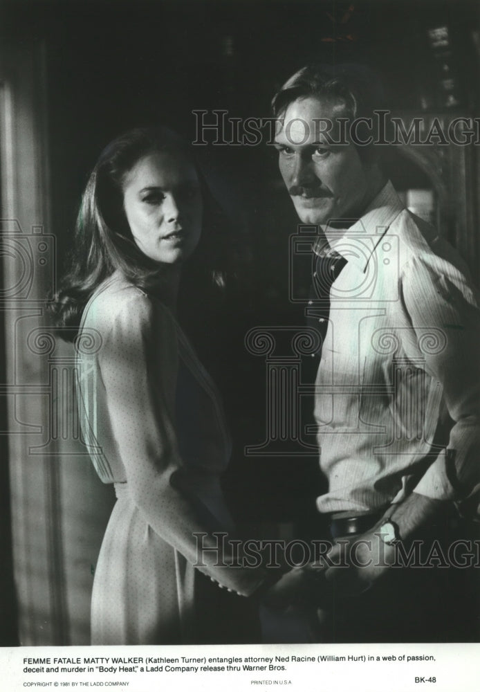1981 Press Photo Kathleen Truner, William Hurt, scene shot from &quot;Body Heat&quot;- Historic Images