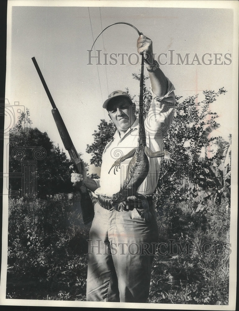 1965 Press Photo Keith Van Kirk shows off an iguana in Mexico - mjx53786- Historic Images