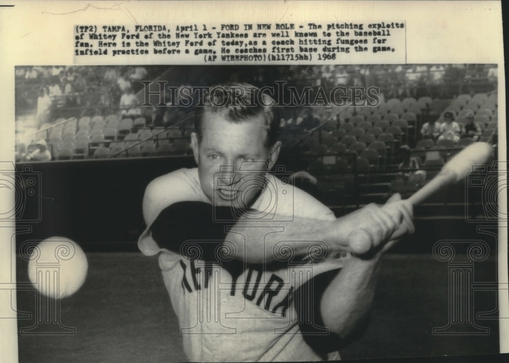 1968 Press Photo Coach Whitey Ford of New York Yankees during infield practice - Historic Images