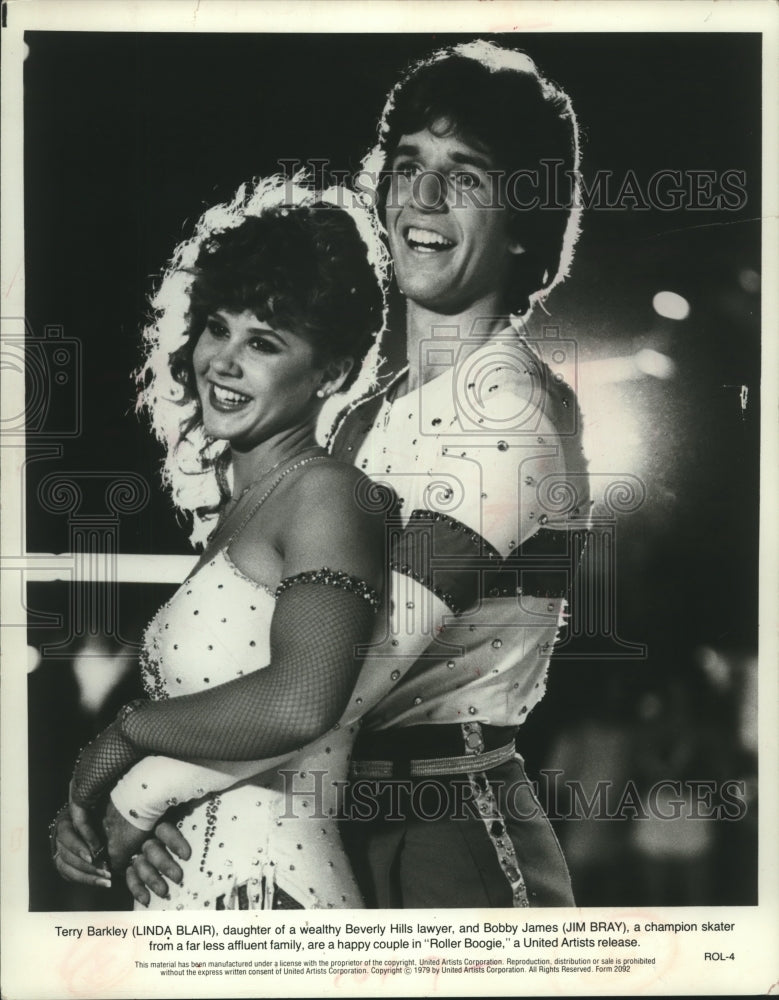 1979 Press Photo Co-stars Linda Blair and Jim Bray in "Roller Boogie."- Historic Images