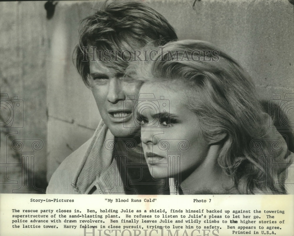 1965 Press Photo Troy Donahue and Joey Heathertor in "My Blood Runs Cold". - Historic Images