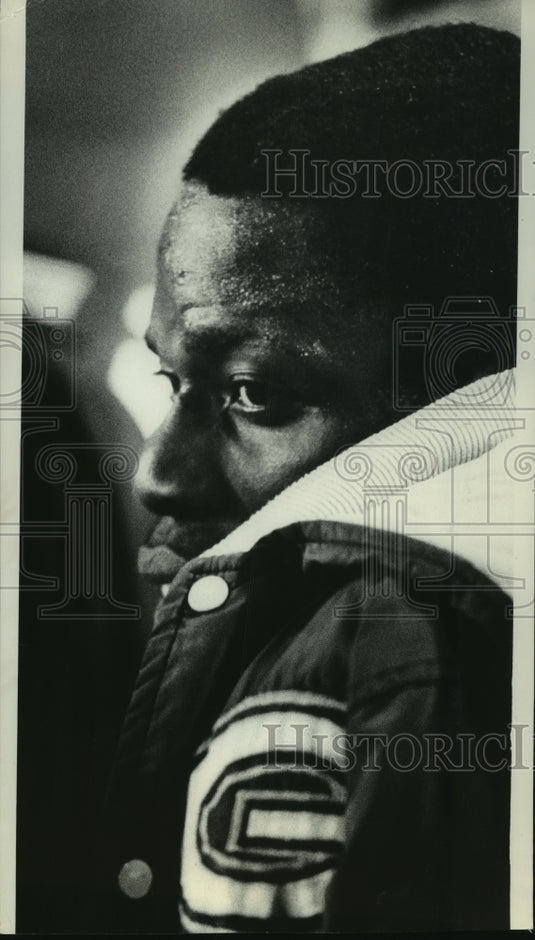 1975 John Brockington, Green Bay Packer running back, on the bench. - Historic Images