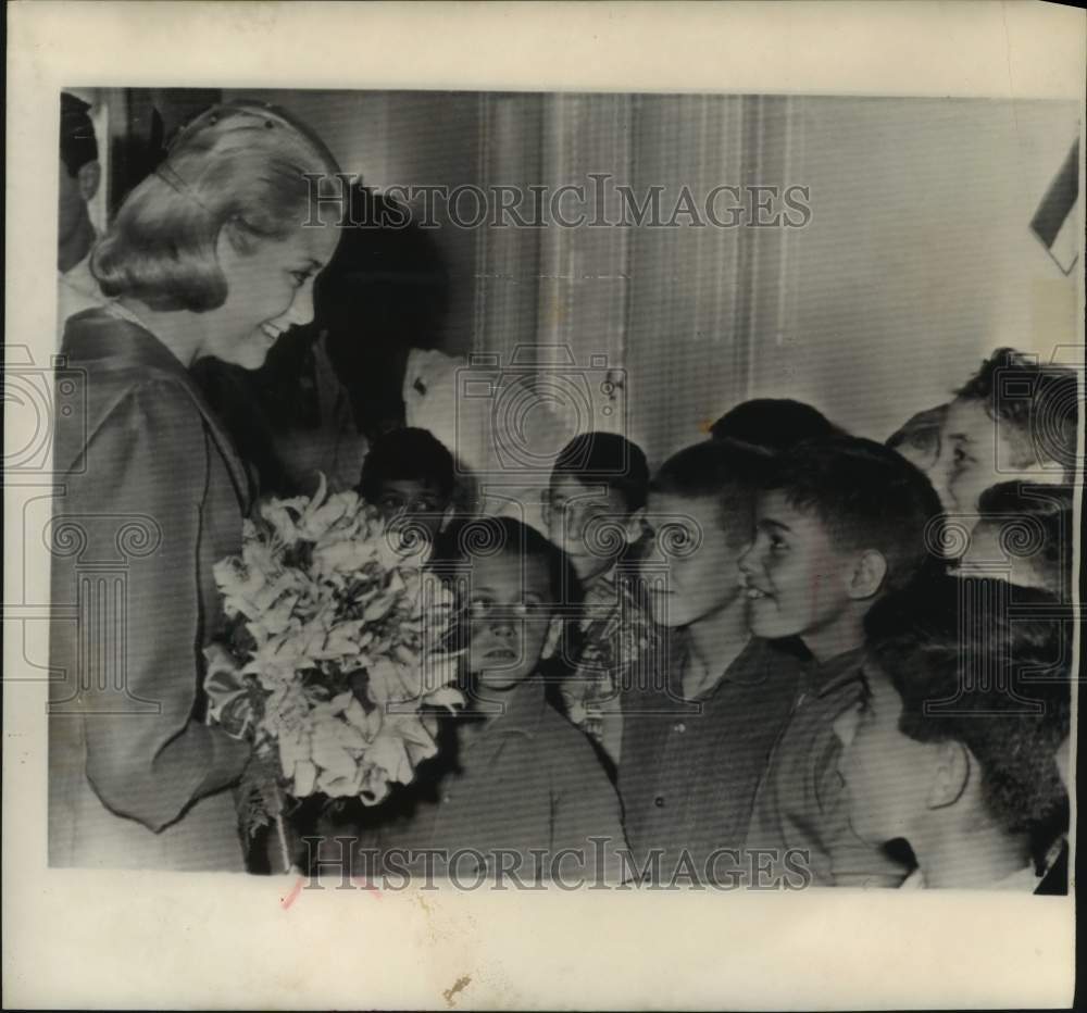 1962 Princess Grace of Monaco welcomed Algerian children in Monaco.-Historic Images