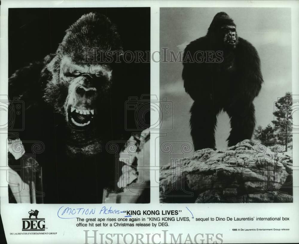 1986 Press Photo The great ape rises once again in &quot;King Kong Lives.&quot; - Historic Images