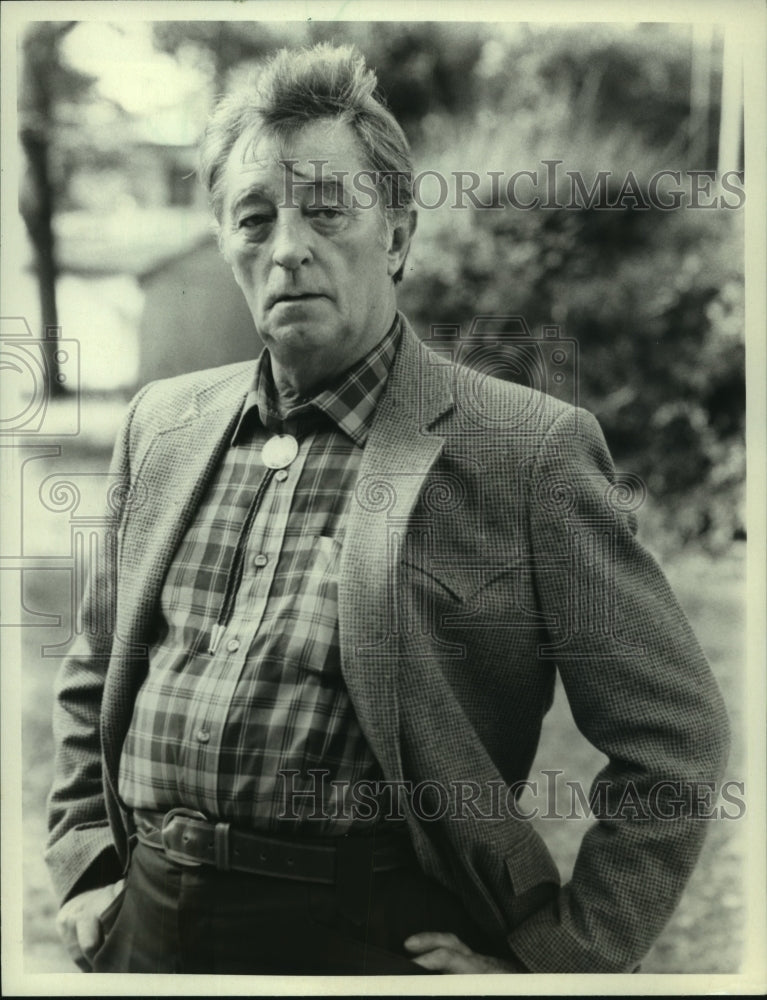 1986 Press Photo Actor Robert Mitchum in "Thompson's Last Run." - Historic Images