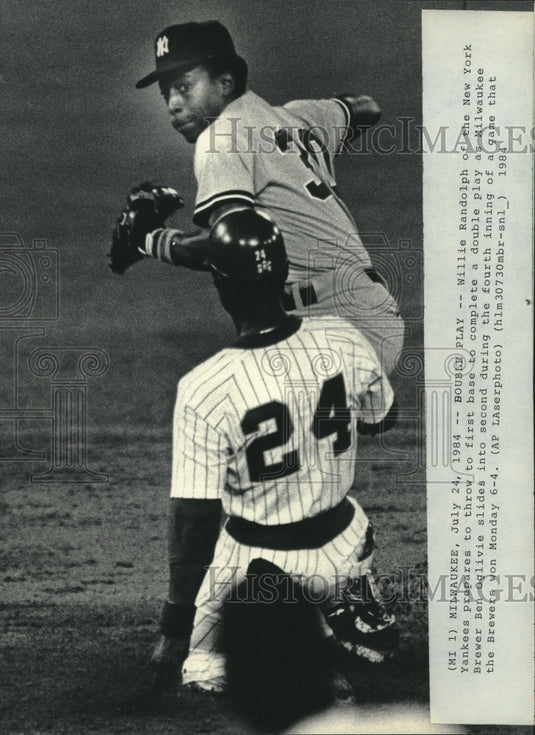 1984 Milwaukee Brewer Ben Ogilvie slides in front of Willie Randolph - Historic Images