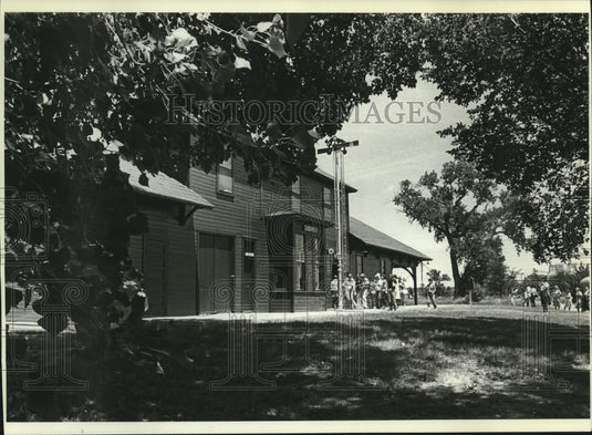 1982 visitors at Red Cloud, Nebraska's Burlington Depot circa 1897 - Historic Images