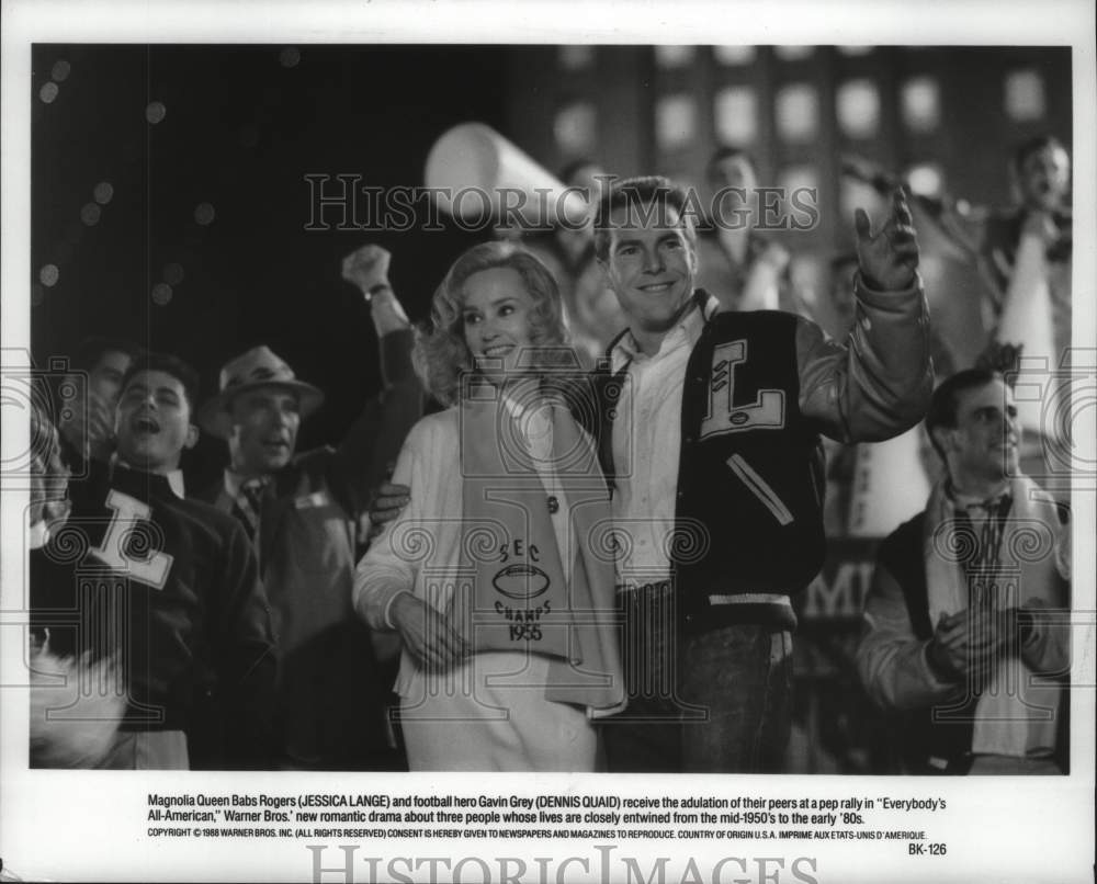 1988 Press Photo Jessica Lange And Dennis Quaid In 'All-American' - mjx70132- Historic Images