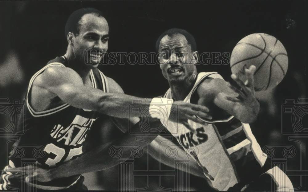 1987 Darrell Griffith &amp; Milwaukee&#39;s Sidney Moncrief, Basketball Game - Historic Images