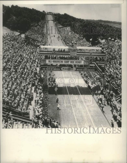 1951 Huge Crowd Lining the Course for Soap Box Derby in Akron, Ohio-Historic Images
