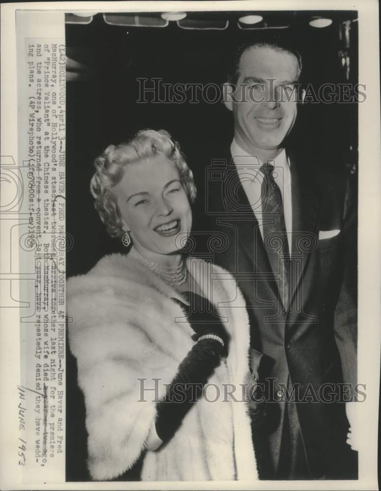 1954 Actor Fred MacMurray & June Haver at movie premiere, Hollywood - Historic Images