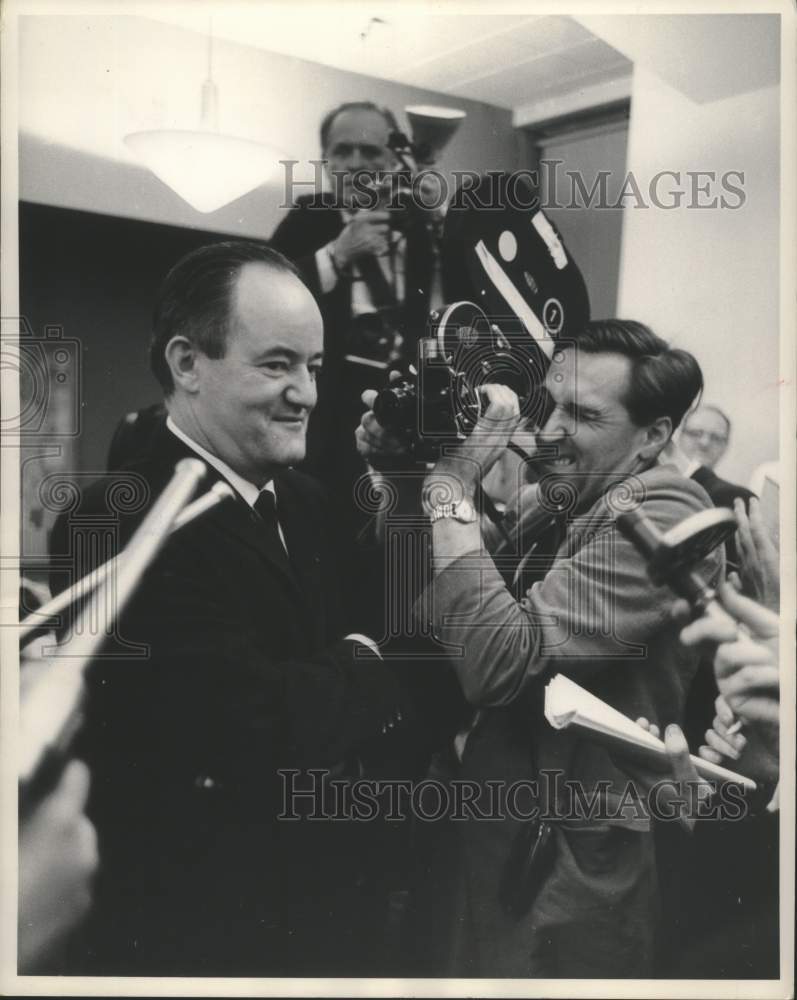 1968 Senator Hubert Humphrey &amp; press, presidential primary race - Historic Images